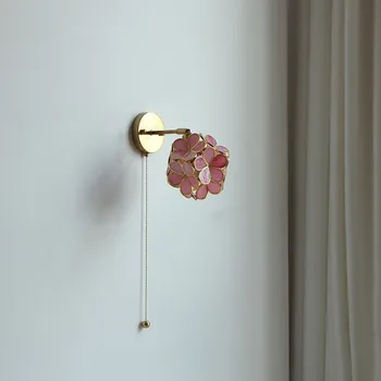 Старинные настенные светильники Розовая цветочная лампа Edison Pull Chain Switch Зеркало В Ванной Комнате Лестничный Светильник Nordic прикроватные лампы для спальни
