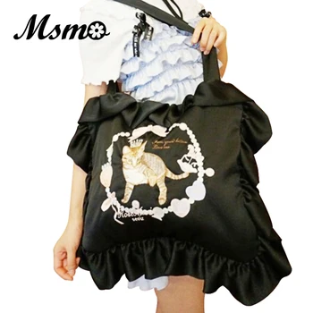 Сумки в стиле японской лолиты, сумка-подушка в стиле харадзюку, женская сумка с вышивкой в виде кота, милая женская квадратная сумка