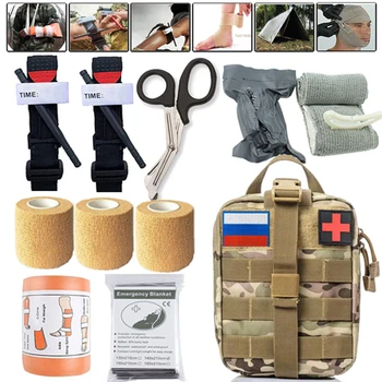 Тактическая аптечка первой помощи, военные комплекты для выживания Edc, сумка для снаряжения, Медицинская сумка для охоты на открытом воздухе, Жгут, Ножницы, бинты