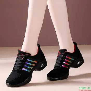 Танцевальные кроссовки для женщин, джазовые туфли, современные танцевальные кроссовки с сетчатой подошвой, Дышащая легкая обувь для танцев и фитнеса для женщин