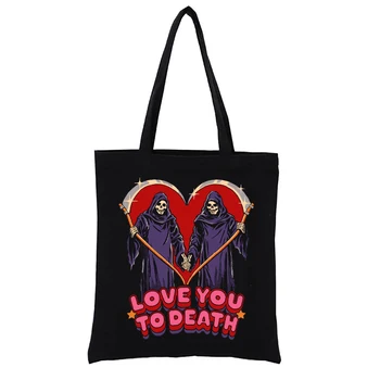 Тканая холщовая сумка-тоут Love You To Death Shopper Женские сумки Totebag Модные забавные тканевые сумки Женские сумки Повседневные сумки