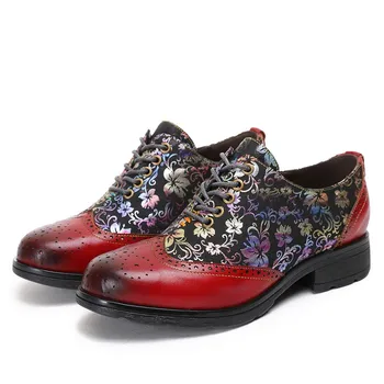 Туфли-лодочки Johnature из натуральной кожи с ручной росписью, 2023, Весенняя новая женская обувь в стиле ретро с цветами, Удобная повседневная обувь на шнуровке