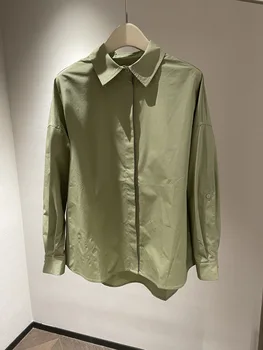 Хлопчатобумажная рубашка с зеленой цепочкой из бисера, мода 2023, летний новый стиль 0323