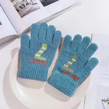 Эластичные перчатки с полными пальцами, Мягкие флисовые перчатки с буквенным принтом для малышей, зимние теплые вязаные варежки для маленьких мальчиков и девочек, Guantes NiñO