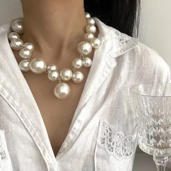 Элегантное женское ожерелье с имитацией жемчуга, крупные жемчужные бусы, колье, ожерелья, вечеринка, Свадьба, ожерелье для невесты, ювелирные изделия, подарки для девочек